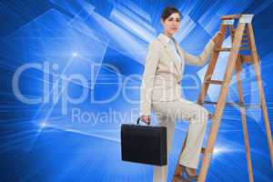Composite image of businesswoman climbing career ladder with bri