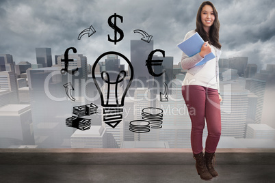 Composite image of smiling student in a computer room