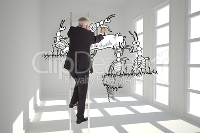 Composite image of mature businessman climbing career ladder