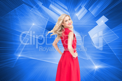 Composite image of smiling blonde turning