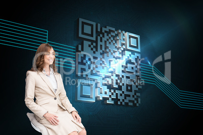 Composite image of smiling businesswoman sitting