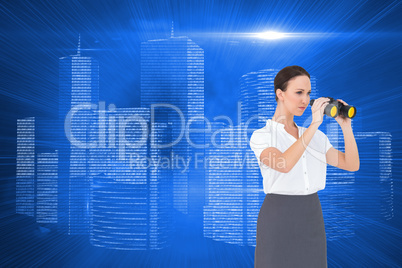 Composite image of serious elegant businesswoman looking through