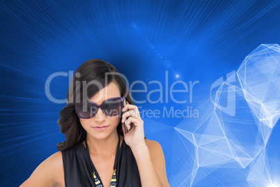 Composite image of serious elegant brunette wearing sunglasses o