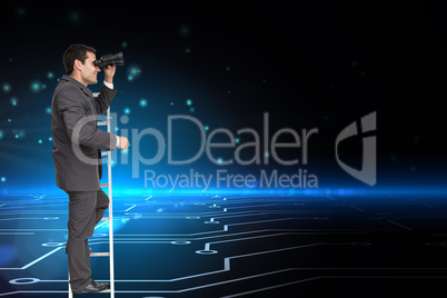 Composite image of businessman standing on ladder