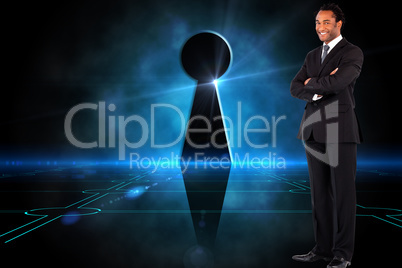 Composite image of businessman with folded arms