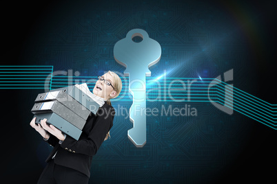 Composite image of businesswoman carrying folders