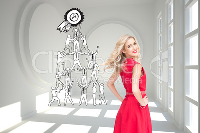 Composite image of smiling blonde turning