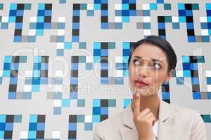 Composite image of smiling businesswoman thinking