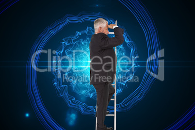 Composite image of mature businessman standing on ladder