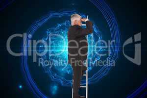 Composite image of mature businessman standing on ladder