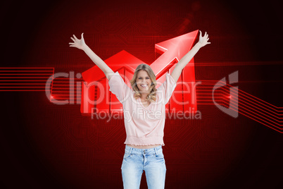 Composite image of full length shot of a smiling woman with her