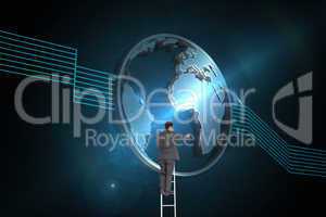 Composite image of businessman standing on ladder