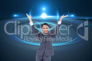 Composite image of cheering businesswoman