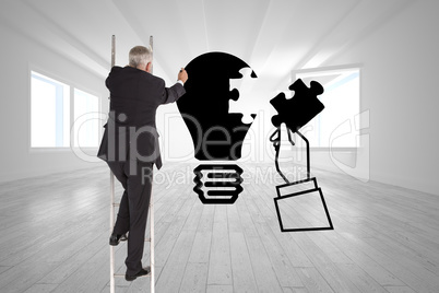 Composite image of mature businessman climbing career ladder