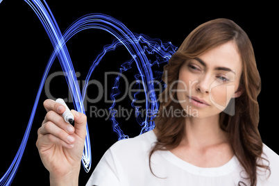 Composite image of concentrated businesswoman holding whiteboard