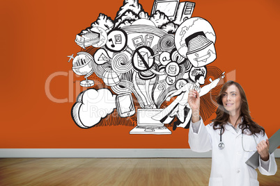 Composite image of smiling doctor pointing