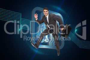 Composite image of cheerful businessman in a hury