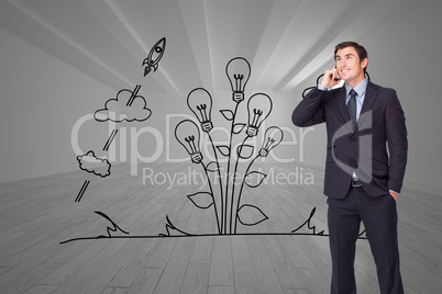 Composite image of happy businessman phoning