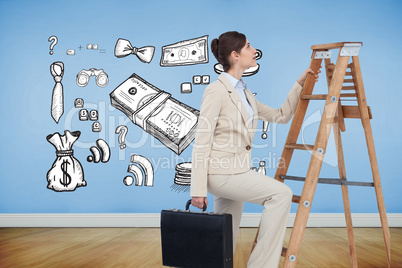 Composite image of businesswoman climbing career ladder with bri