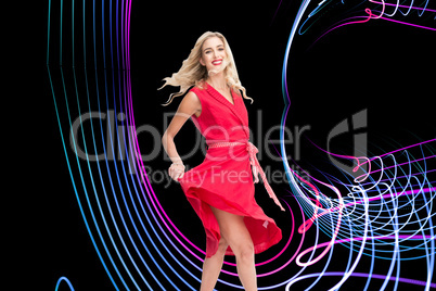 Composite image of smiling blonde walking