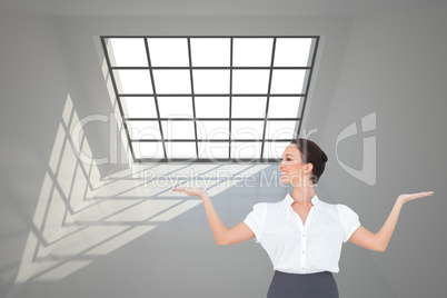 Composite image of happy elegant businesswoman posing