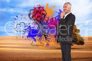 Composite image of happy businessman looking away