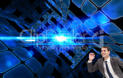 Composite image of cheerful businessman in a hury