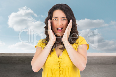 Composite image of disgusted casual young woman posing