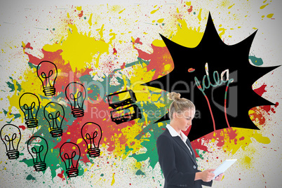 Composite image of businesswoman holding new tablet Composite image of businesswoman holding new tablet