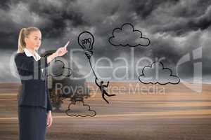 Composite image of businesswoman pointing somewhere