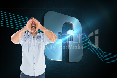 Composite image of shouting casual man standing