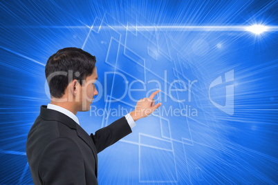 Composite image of stern asian businessman pointing