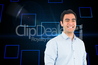 Composite image of smiling casual man standing