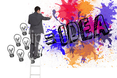 Composite image of businessman standing on ladder