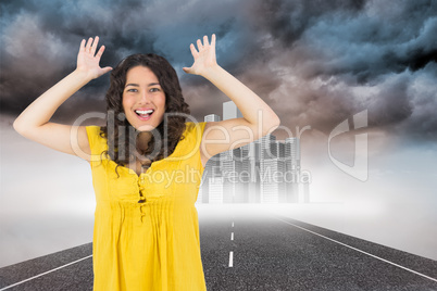 Composite image of smiling casual young woman posing