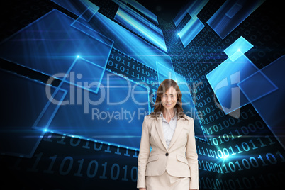 Composite image of smiling businesswoman walking