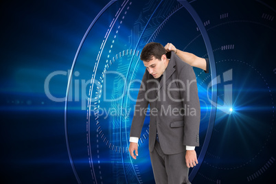 Composite image of businessman hanging