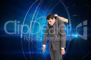 Composite image of businessman hanging