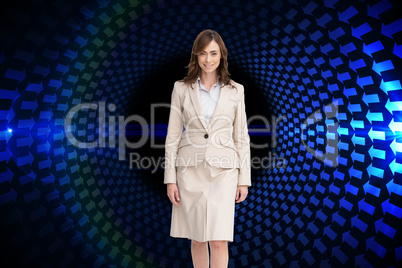 Composite image of smiling businesswoman walking