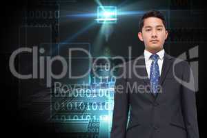 Composite image of stern businessman looking at camera