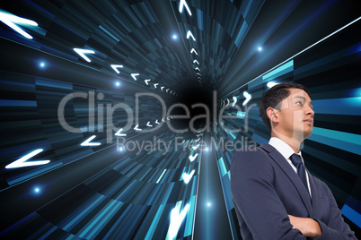 Composite image of unsmiling asian businessman with arms crossed