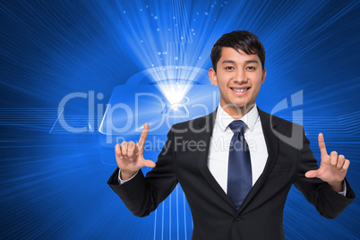 Composite image of smiling businessman holding