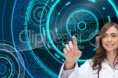 Composite image of smiling doctor pointing