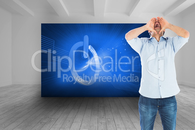 Composite image of shouting casual man standing