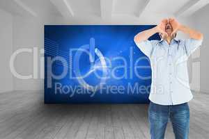 Composite image of shouting casual man standing