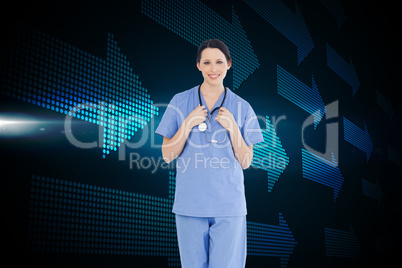 Composite image of smiling medical intern wearing a blue short-s