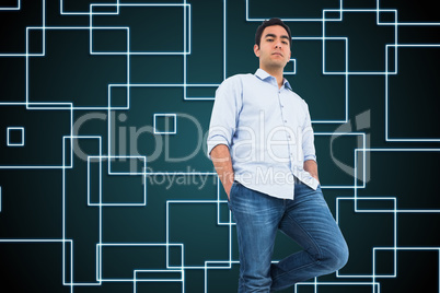 Composite image of unsmiling casual man standing