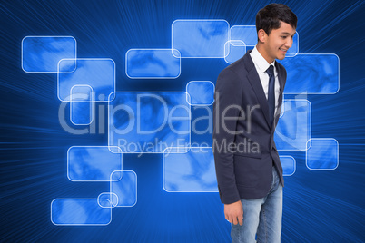 Composite image of smiling casual businessman walking