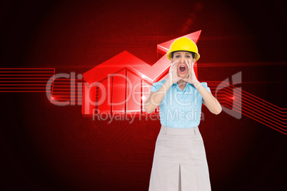 Composite image of attractive architect shouting at camera