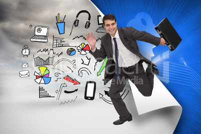 Composite image of cheerful businessman in a hury